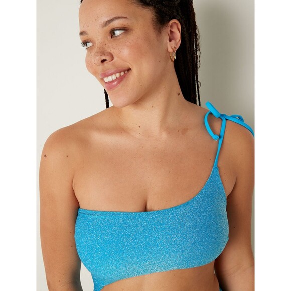 NWT PINK Victoria's Secret XXL Blue Shimmer One Shoulder One Piece Swimsuit - Picture 3 of 9